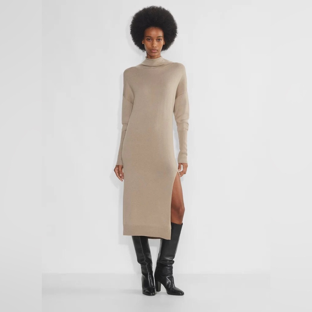 Aritzia Wilfred Cyprie Merino Wool Mock Neck Long Sleeve Knit Dress Womens Large